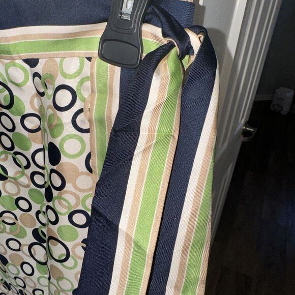 Vintage Talbots Silk Lined Wrap Green Navy Blue‎ Beige Skirt Size 4 - Picture 3 of 7
